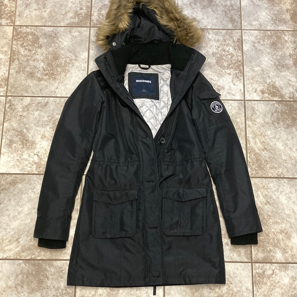 AF Abercrombie and Fitch black knee length winter jacket size M